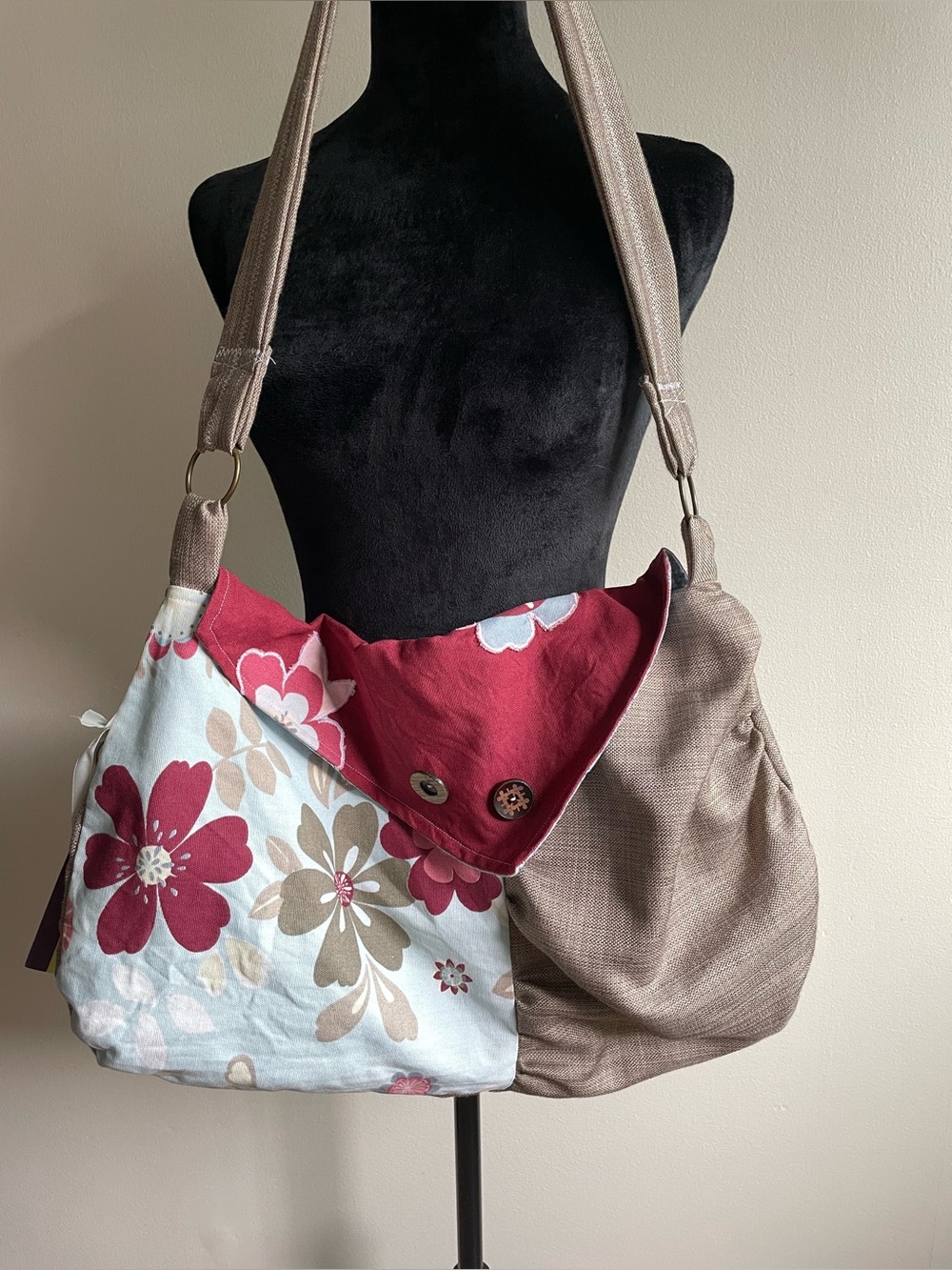Sens Inverse Handmade Canada Floral Canvas Hobo Shoulder Bag Large